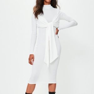 Londunn+Missguided Long White Ribbed Dress